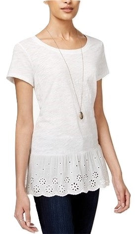 Maison Jules Cotton Eyelet Peplum Top Bright White XL