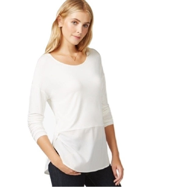 Maison Jules Women's Long-Sleeve Contrast Top Egret M