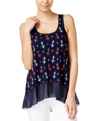 Maison Jules Anchor-Print Contrast Top Blue Notte Combo XS