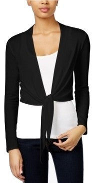 Bar III Tie-Front Long Sleeve Cropped Cardigan Deep Black L