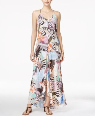 Bar III Printed High-Low Hem Maxi Dress White Combo XXS