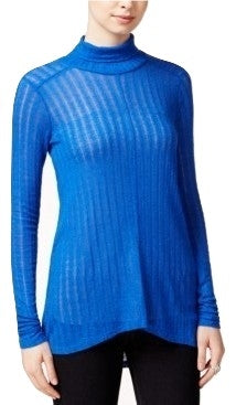 Lucky Brand Women's High-Low Turtleneck Long Sleeve Top Bright Blue M
