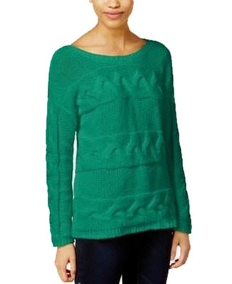 Bar III Women's Long Sleeve Cable-Knit Long Sleeve Sweater Green M