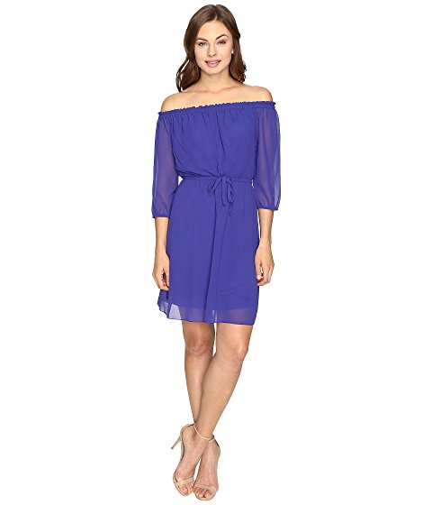 kensie Women's Off-The-Shoulder Drawstring Dress Electric Purple S