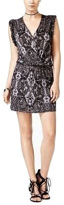 chelsea sky Frilled Printed Dress Black