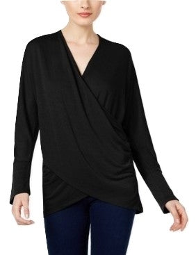 INC International Concepts Draped Crossover Top Black