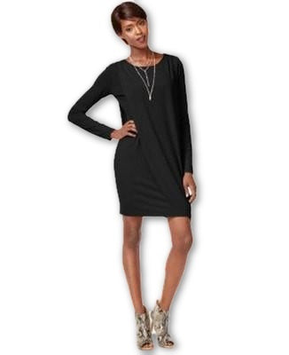 Bar Ill Long-Sleeve Draped Shift Dress Black XS