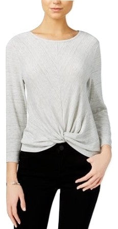 Bar Ill Three-Quarter-Sleeve Knot-Detail Top Light Grey Combo XXS