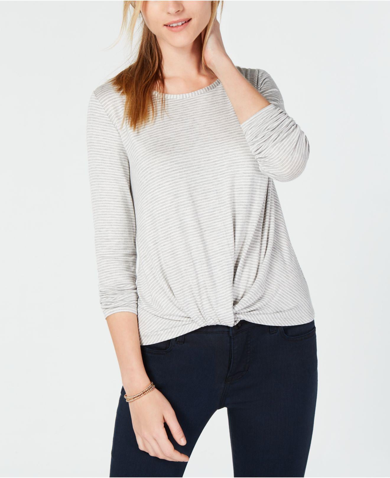 Maison Jules Twisted Hem Top Grey Combo