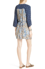Free People Mixed-Print Mini Dress Blue Combo S - Gear Relapse 