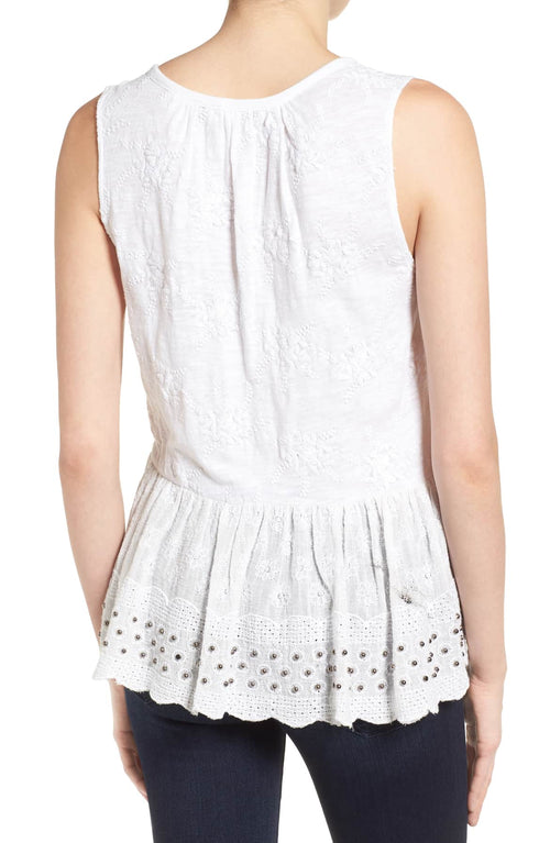 Lucky Brand Cotton Lace-Up Peplum Top Bright White XL