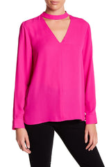 1.STATE Long-Sleeve Choker Top Fuschia Pop XS - Gear Relapse 