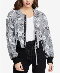 RACHEL Rachel Roy Women's Cropped Bomber Jacket Grey Combo XL
