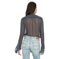 Denim & Supply Ralph Lauren Diamond-Print Tie-Neck Top Indigo XS - Gear Relapse 