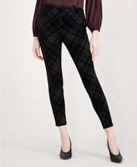 Maison Jules Flocked Plaid Pants Flocked Plaid Black