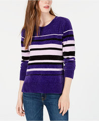 Maison Jules Women's Striped Chenille Crew Neck Long Sleeve Sweater