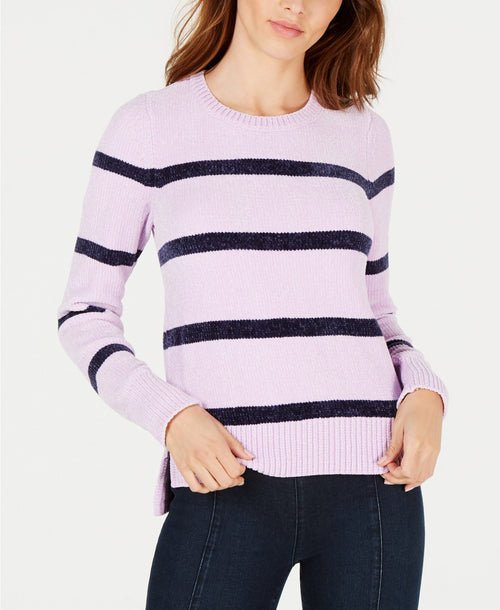Maison Jules Women's Striped Crew Neck Long Sleeve Chenille Sweater