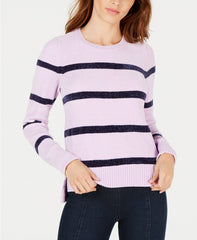 Maison Jules Women's Striped Crew Neck Long Sleeve Chenille Sweater