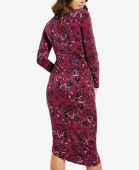GUESS Women's Floral-Print Wrap Dress Hyper Bloom Print Pinot Noir XL