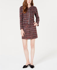 Maison Jules Collarless Tweed Zip-Up Tweed Jacket Red Black L