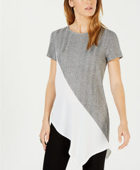 Bar III Asymmetrical Colorblocked Top Medium Heather Grey M - Gear Relapse 