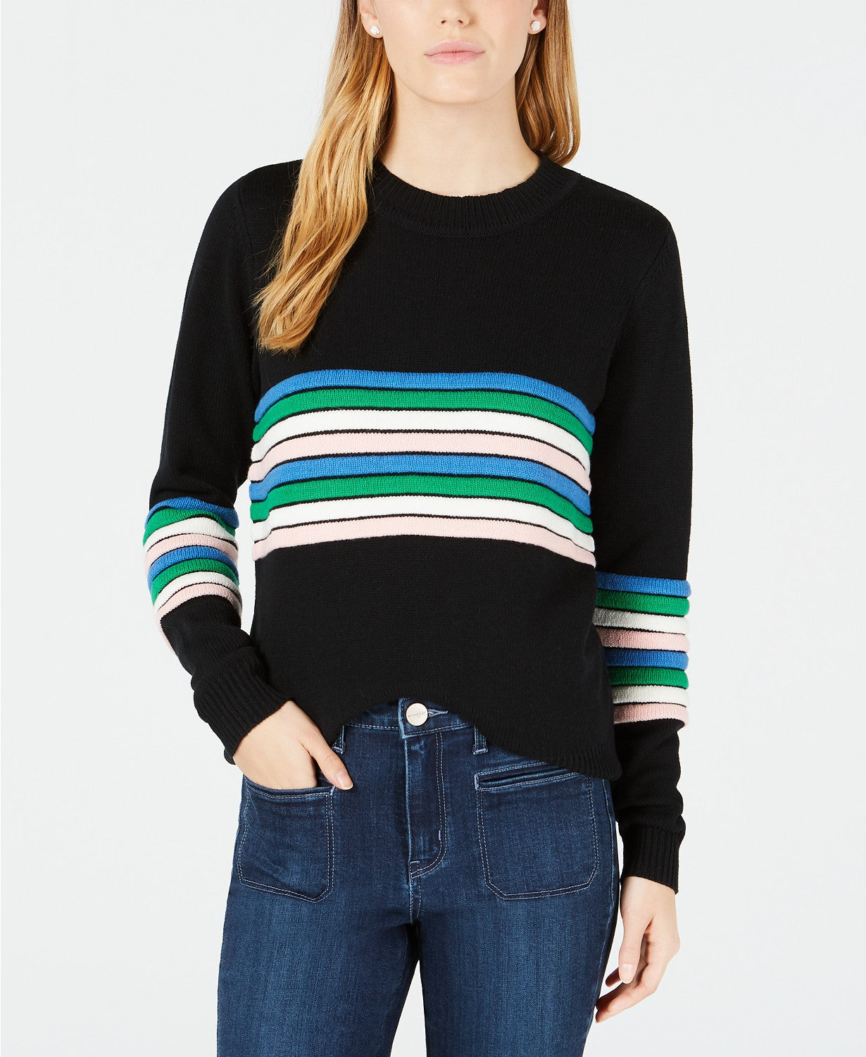 Maison Jules Novelty-Striped Sweater Deep Black