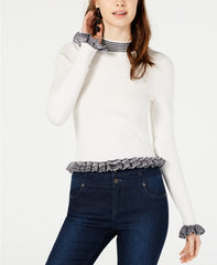 French Connection Alexa Ruffle-Trim Knit Sweater White XS