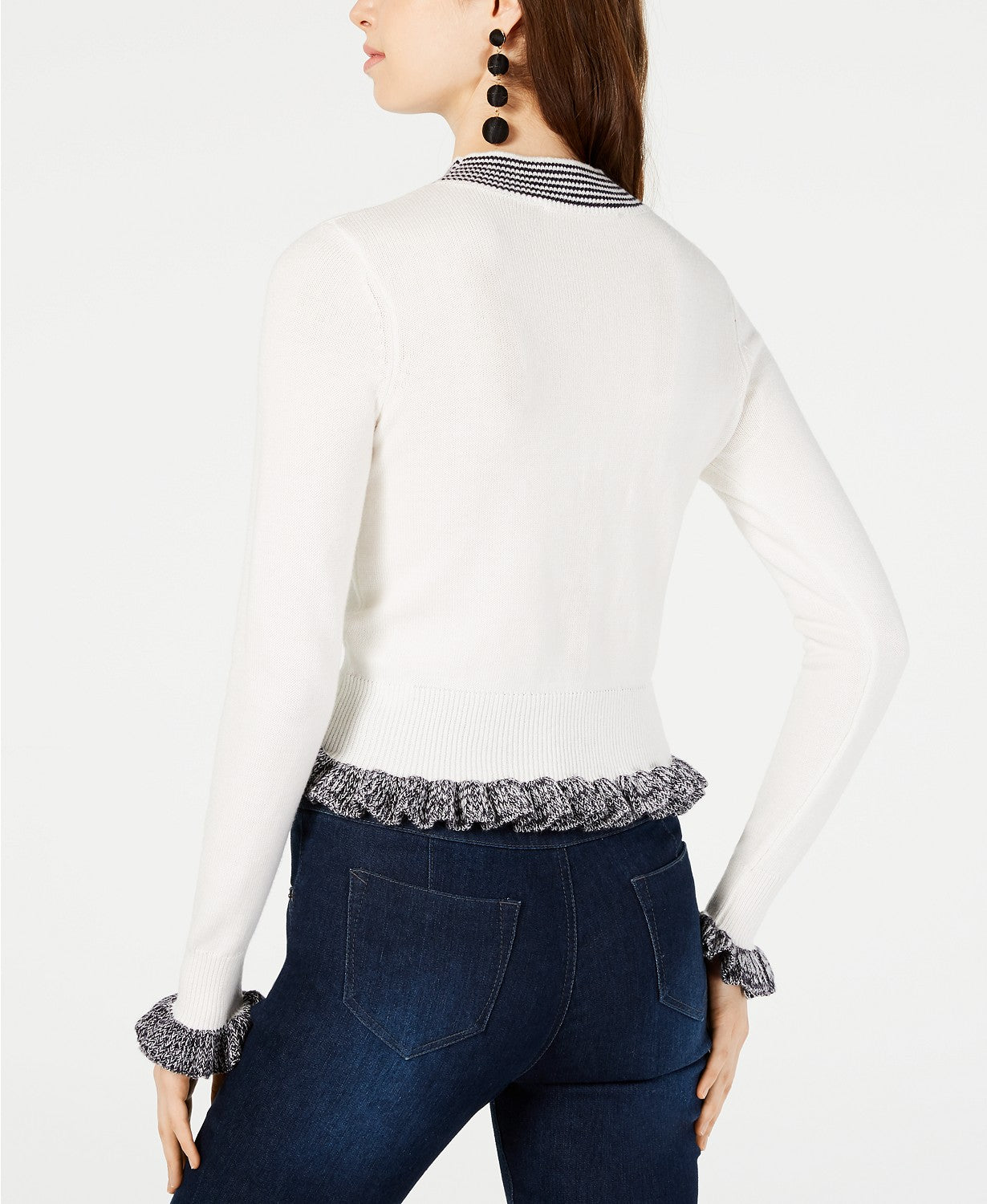 French Connection Alexa Ruffle-Trim Knit Sweater White XS