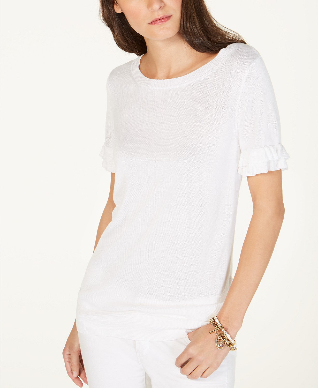 MICHAEL Michael Kors Women's Ruffle-Sleeve Top White L