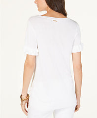 MICHAEL Michael Kors Women's Ruffle-Sleeve Top White L