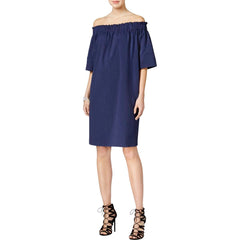 RACHEL Rachel Roy Women's Smocked Off-The-Shoulder Dress Navy White L