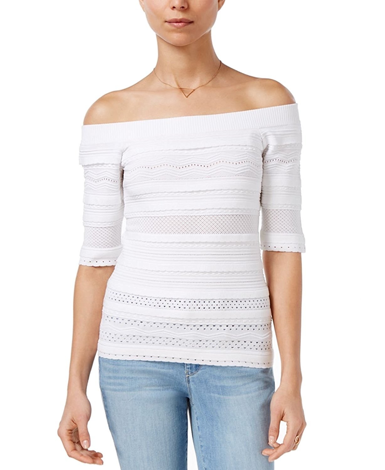 Maison Jules Off-The-Shoulder Sweater Bright White