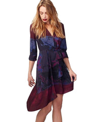 Rachel Roy Women's Side Tie Pleated V-Neck Dress Mulberry 0