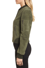 KENNETH COLE Suede Bomber Jacket Women's Green Grove L