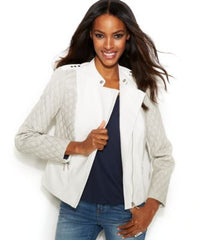 INC International Concepts Quilted Moto Jacket Washed White L