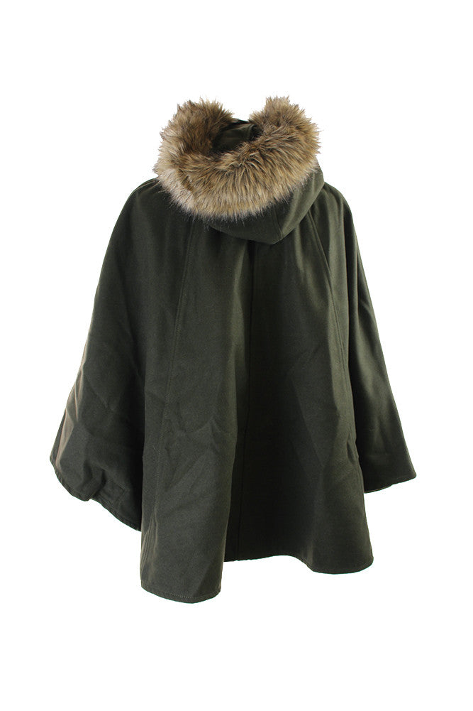 Wildflower Faux-Fur-Trim Hooded Poncho One Size