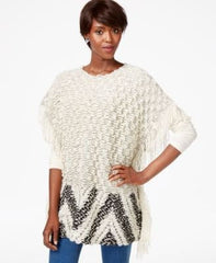 Bar Ill Fringed Poncho Sweater White Combo M/L - Gear Relapse 