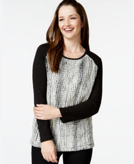 Style & Co. Petite Faux-Fur Top Deep Black PM