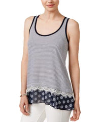 Maison Jules Mixed Media Tank Top Blu Notte Combo S