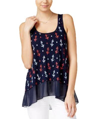 Maison Jules Anchor-Print Contrast Top Blu Notte Combo S