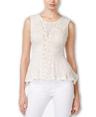 Bar III Crochet Peplum Top Vintage Cream - Gear Relapse 