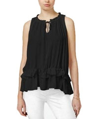 Bar III Ruffled Babydoll Peasant Top Deep Black - Gear Relapse 