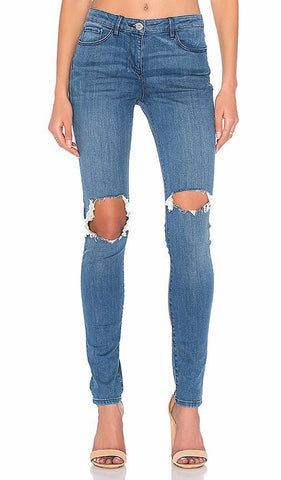 Maison Jules Embroidered Women's Skinny Ankle Jeans Medium Blue Wash 14