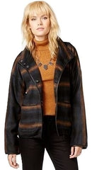 Sanctuary Women's Striped Faux-Leather-Trim Blanket Navy Gold S