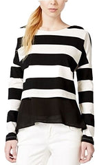 Bar III Striped Layered-Look Sweater Black Combo M - Gear Relapse 
