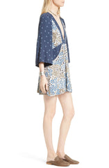 Free People Mixed-Print Mini Dress Blue Combo S - Gear Relapse 