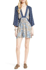 Free People Mixed-Print Mini Dress Blue Combo S - Gear Relapse 