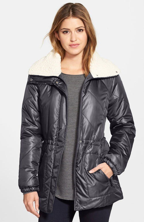 Kenneth Cole Faux Shearling Trim Puffer Coat