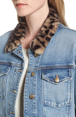 Joe's Women's Leopard Faux-Fur-Collar Denim Jacket Light Blue