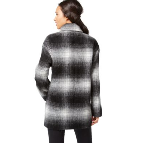 Wildflower Plaid Double-Breasted Peacoat Black Combo S